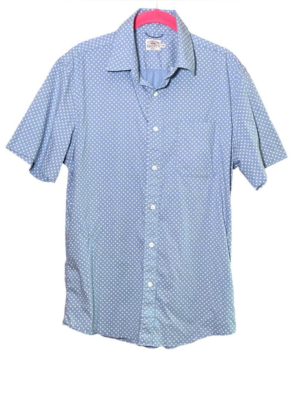 Faherty Movement Shirt Mens Medium Blue Polka Dot Print Supima Stretch Pocket